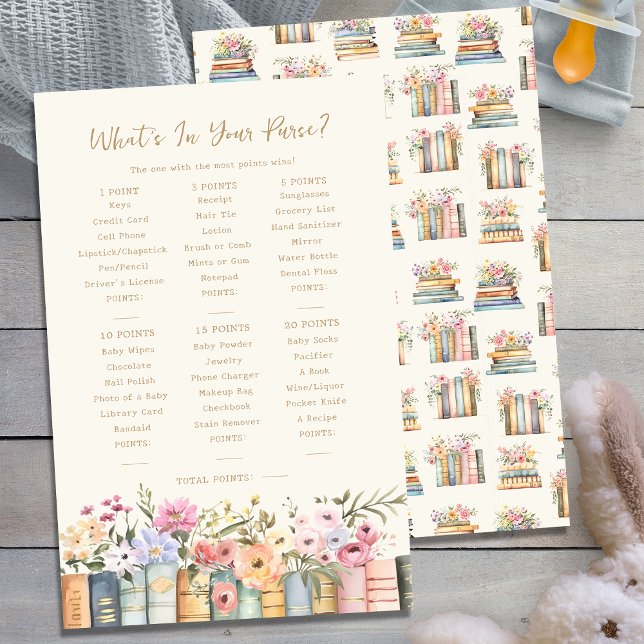 Livres Que contient votre sac ? jeu (Wildflower Books What's In Your Purse Baby Shower Game by Painted Paperie
)