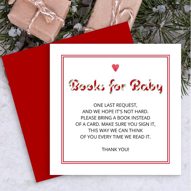 Livres sucres de canne pour carte d'insertion pour (Red Candy Cane Books for Baby - Baby Shower Enclosure Card)