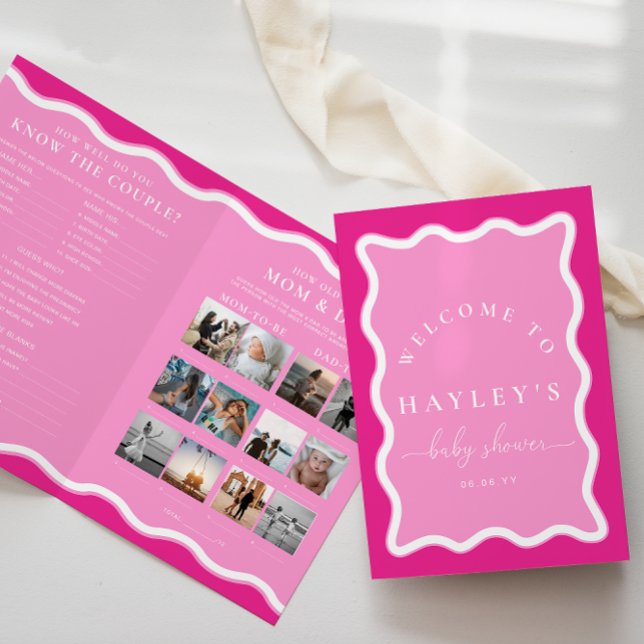 Livret de jeu Baby shower rose chaud Wave (Baby Shower Game Booklet Wave Hot Pink )