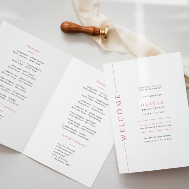 Livret de programme plié pour Bat Mitzvah rose (Créateur téléchargé)