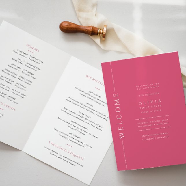 Livret de programme plié pour Bat Mitzvah rose cha (Créateur téléchargé)