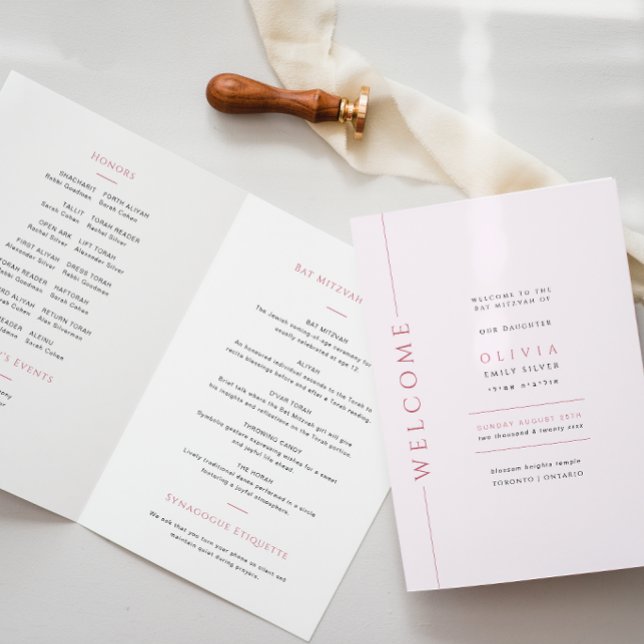 Livret de programme plié pour Bat Mitzvah rose cla (Créateur téléchargé)