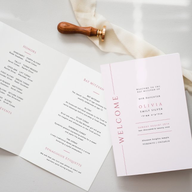 Livret de programme plié pour Bat Mitzvah rose cla (Créateur téléchargé)