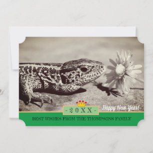 Lizard avec Daisy et Bonne Année! Carte /fleurs