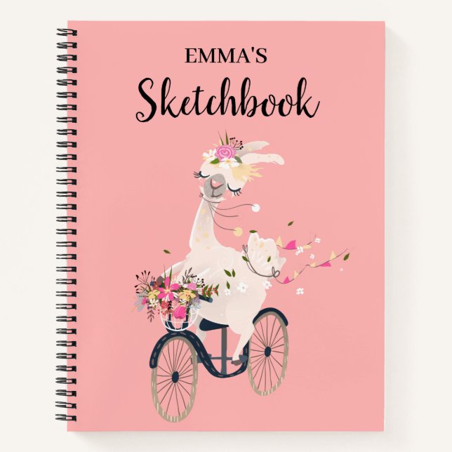 Llama à vélo livre de croquis personnalisé pour en (Devant)