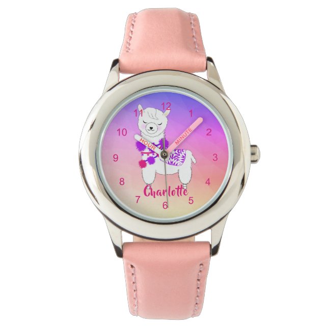 Llama Alpaca Cute Girls Montre Personnalisée (devant)