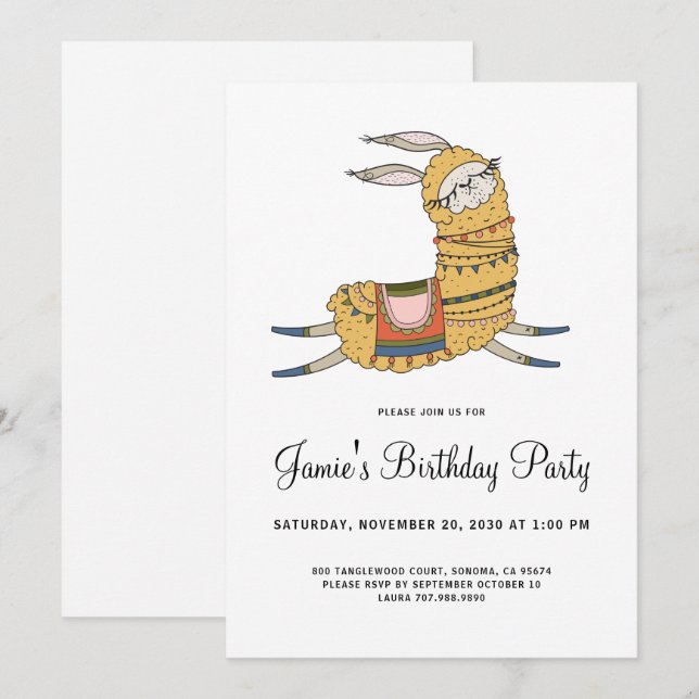 Llama Anniversaire Fête Invitation (Devant / Derrière)