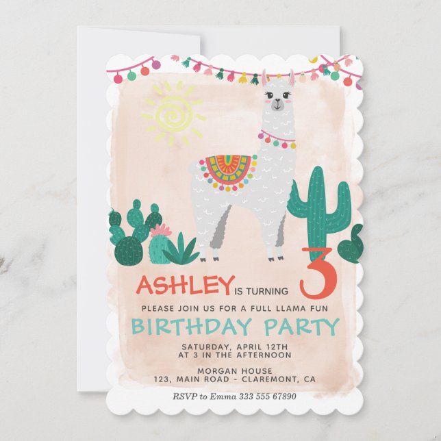 Llama Anniversaire invitation (Devant)