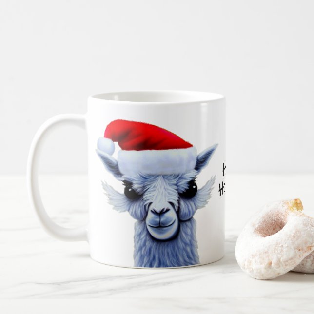 Llama Avec Café Chat Du Père Noël Mug (Avec donut)