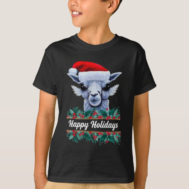Llama Avec Chapeau Au Père Noël Avec T-Shirt Texte (Devant)