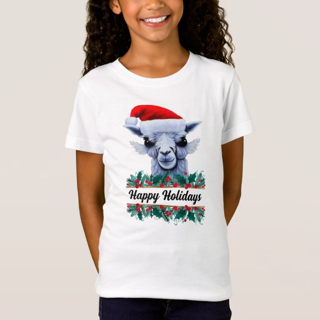 Llama Avec Chapeau Au Père Noël Et T-shirt Texte (Devant)