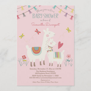 Llama Baby and Mama Shower Invitation rose