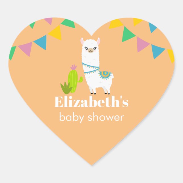 Llama baby shower coeur autocollant (Devant)