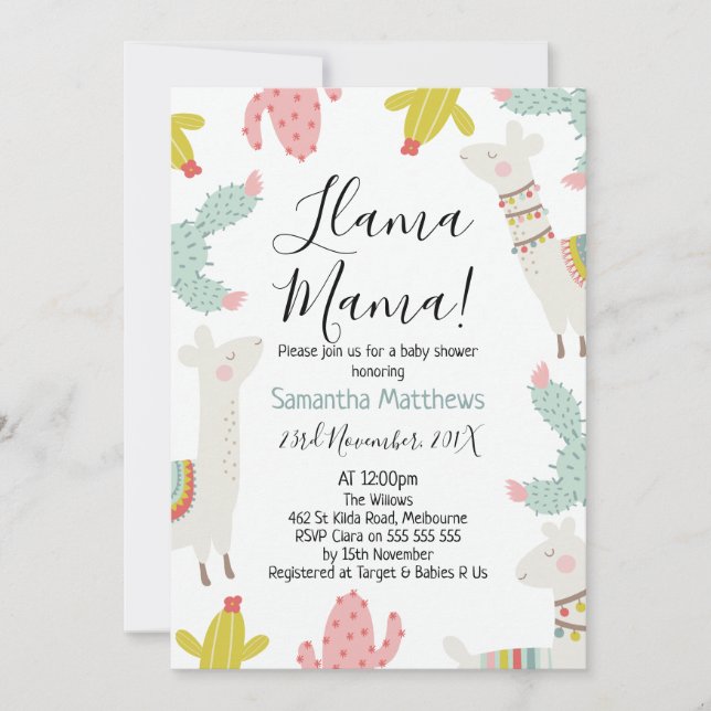 Llama Baby shower Invitation (Devant)