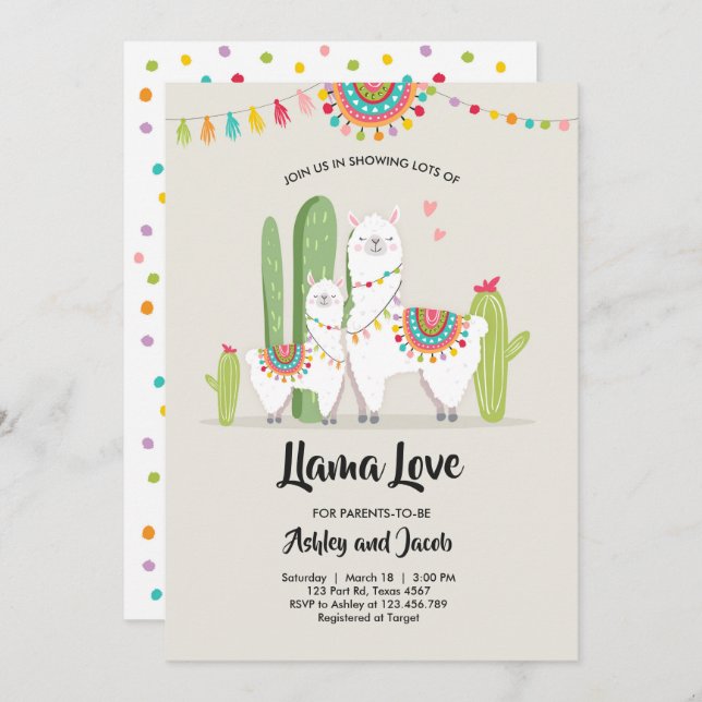 Llama baby shower invitation Llama Love Fiesta (Devant / Derrière)