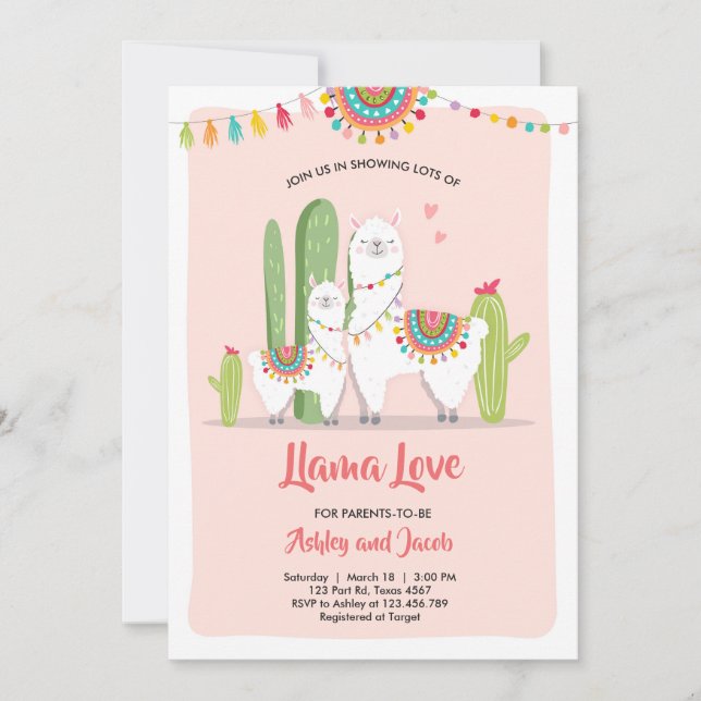 Llama baby shower invitation Llama Love Fiesta (Devant)
