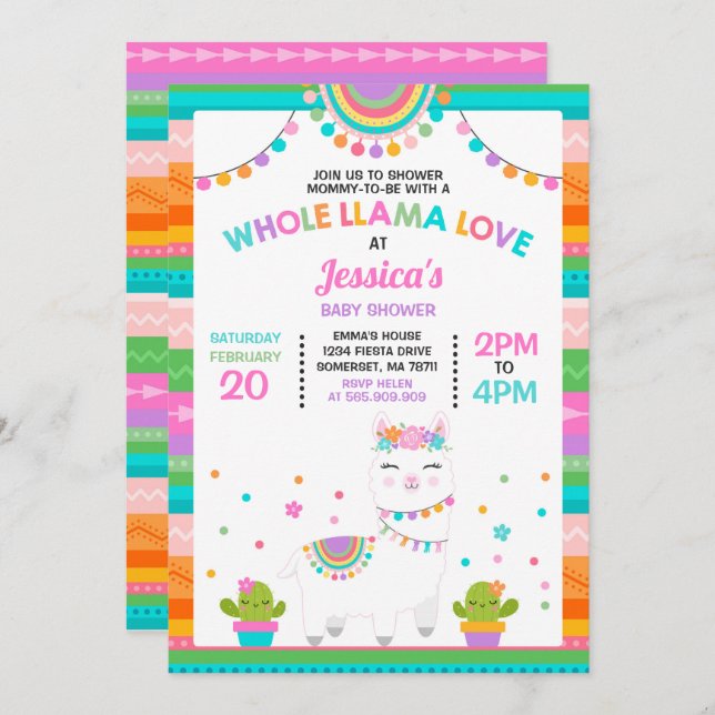 llama Baby shower Invitation Tout Llama Love Baby (Devant / Derrière)