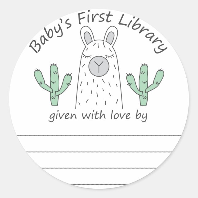 Llama bébé la première librairie autocollant rond  (Devant)
