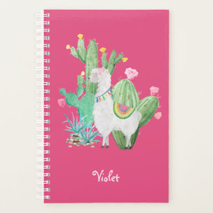 Llama Cactus Aquarelle scène rose chaud
