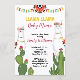Llama cactus Invitation baby shower Girl Fiesta