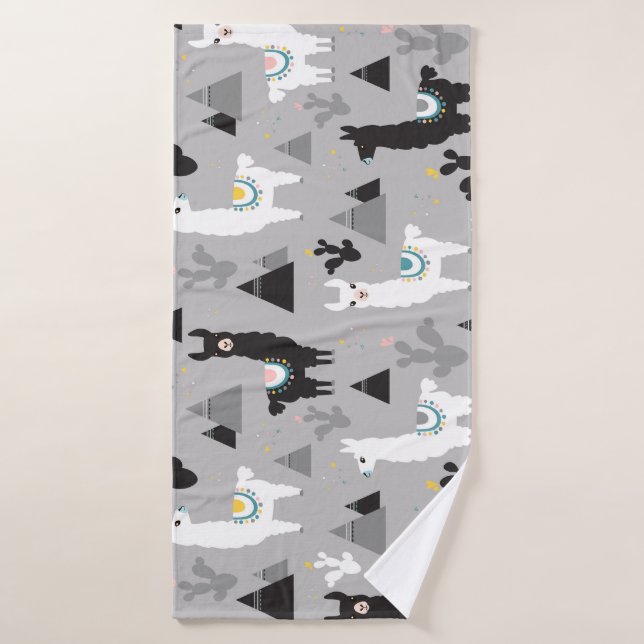 Llama cactus montagnes, motif sans soudure. (Serviette de bain)