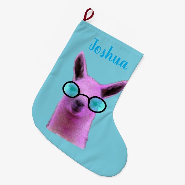 Llama cool rose ! Chaussette de noël personnalisab (Devant (Accrochage))
