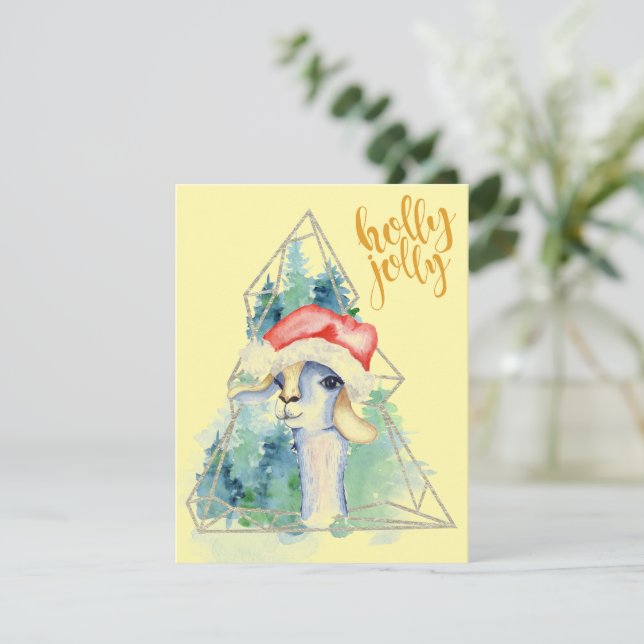 Llama de Noël à l'aquarelle - Carte de Noël (Debout devant)