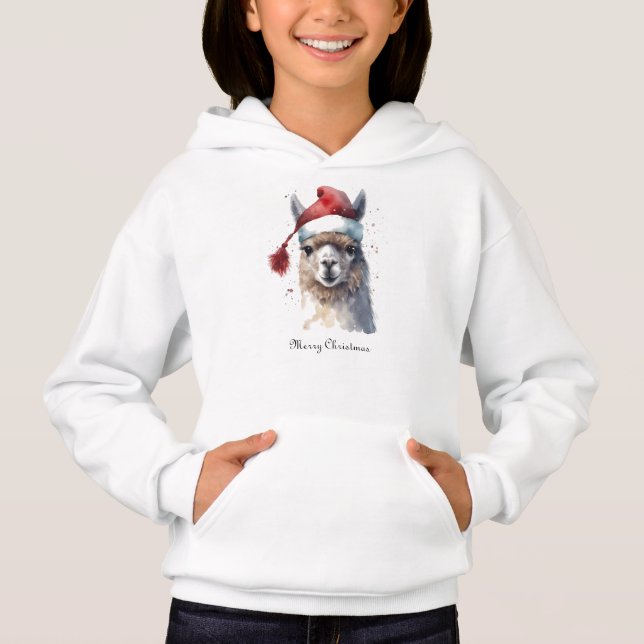 Llama de Noël aquarelle chapeau de Père Noël texte (Devant)