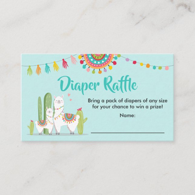 Llama Diaper Carte Raffin Fiesta Cactus Baby showe (Devant)