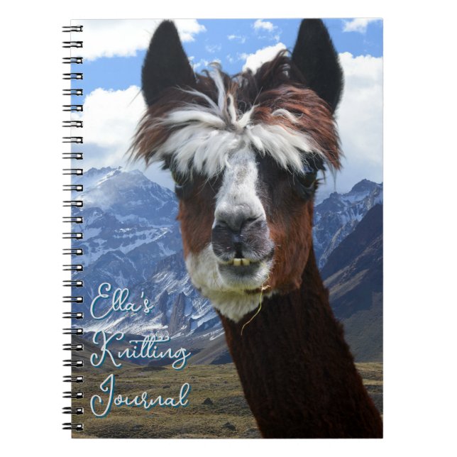 Llama Face Mountains Personalized Knitting Journal (Devant)