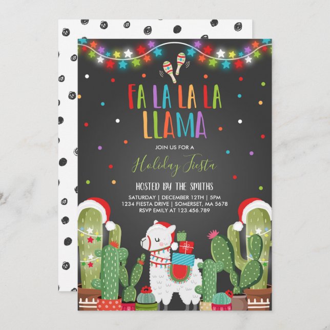 Llama Fête Invitation Llama Fête de Noël (Devant / Derrière)
