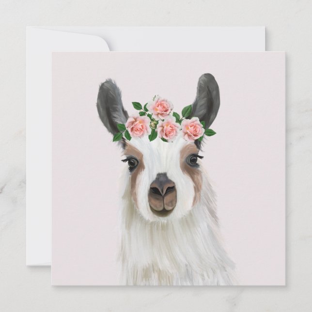 Llama Fluffée Cute Avec Couronne Fleur Rose Rose (Devant)