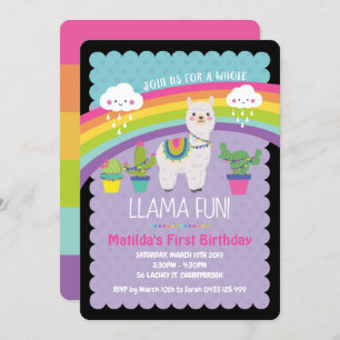 Llama Fun 1er anniversaire fêtes Invitations