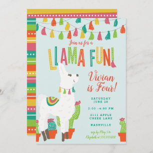 Llama Fun Anniversaire Invitation Alpaca Blue