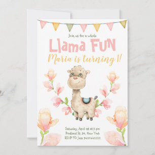 Llama Fun Rose Aquarelle Anniversaire Invitation