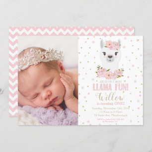 Llama Invitation Anniversaire Blush Floral Girl Ph