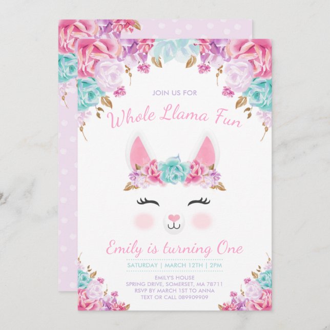 Llama Invitation Anniversaire Toute la Llama Fun P (Devant / Derrière)