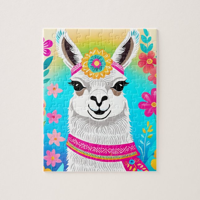 Llama Jigsaw Puzzle coloré rétro (Vertical)