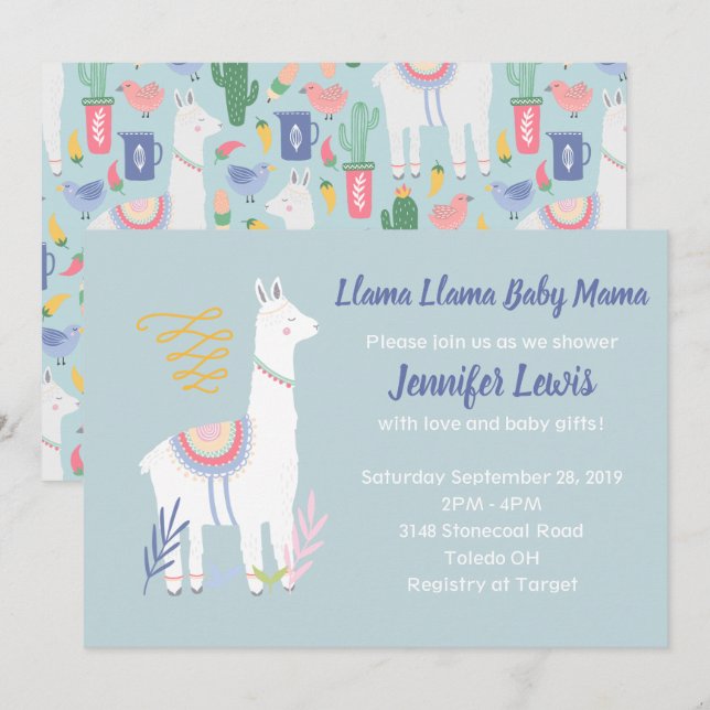 Llama Llama Baby Mama Baby Shower Invitations (Devant / Derrière)