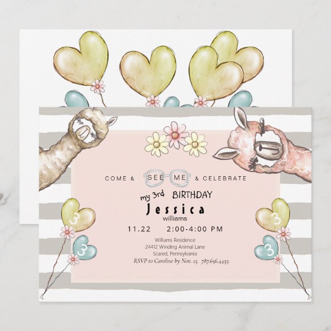 Llama llama Invitation de fête d'anniversaire (Devant / Derrière)