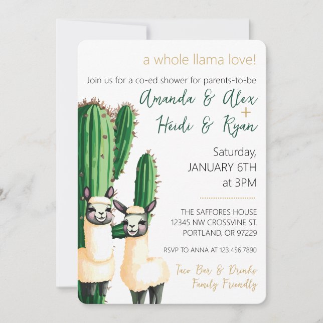 Llama Love Cactus Baby shower Invitation (Devant)