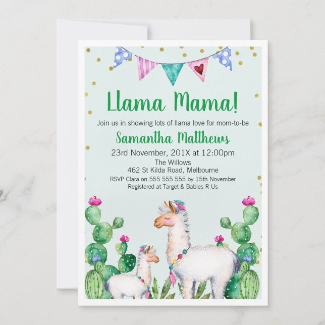 Llama Mama Baby shower Invitation (Devant)