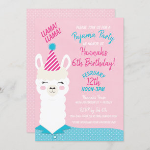 Llama Pajama Party Invitation d'anniversaire