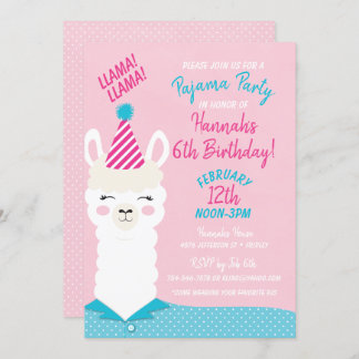 Llama Pajama Party Invitation d'anniversaire