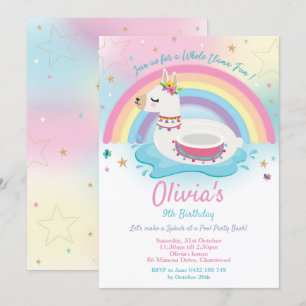 Llama Pool Party Anniversaire Invitation Filles