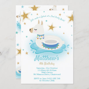 Llama Pool Party Anniversaire Invitation Garçons