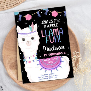 Llama rose Fun Llama Invitations Anniversaire