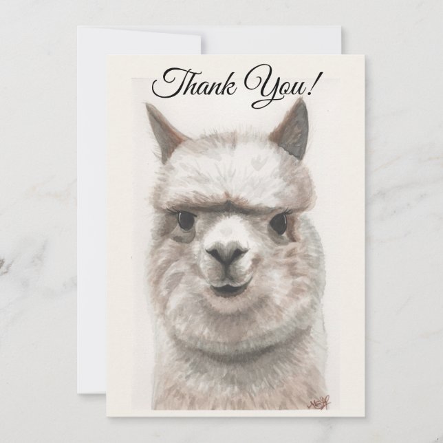 Llama Smiles Merci Carte de note (Devant)