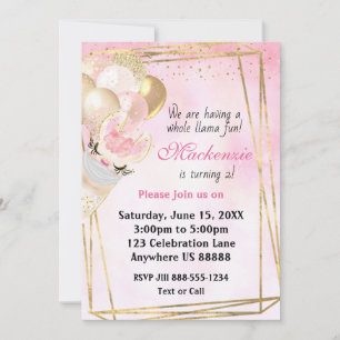 Llama Tout âge Anniversaire Invitation