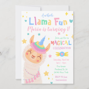 Llama Unicorn Anniversaire Invitation Magique